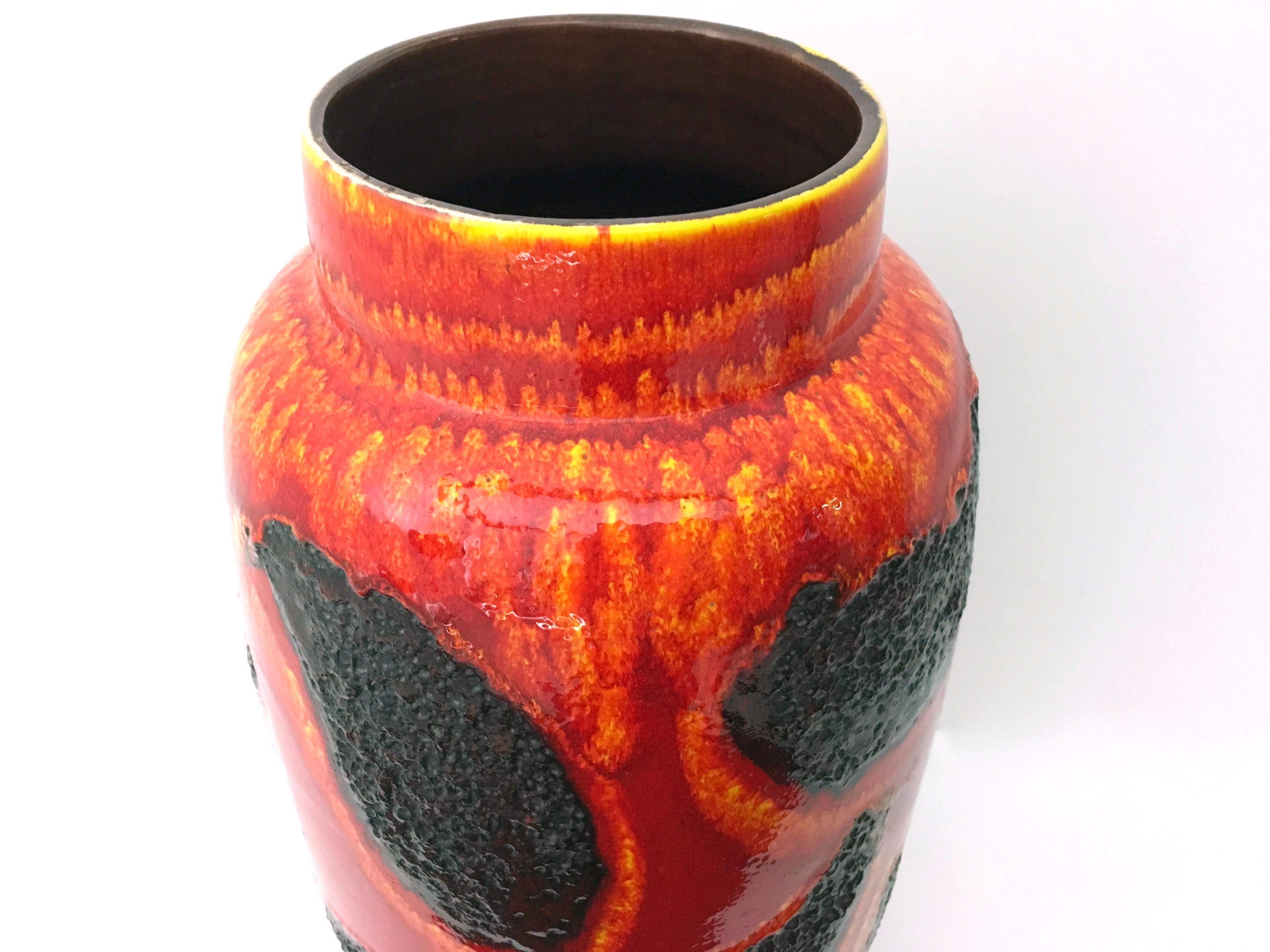 Post-Modern Postmodern Handmade Orange, Red and Black Glazed Ceramic Vase, Germany For Sale