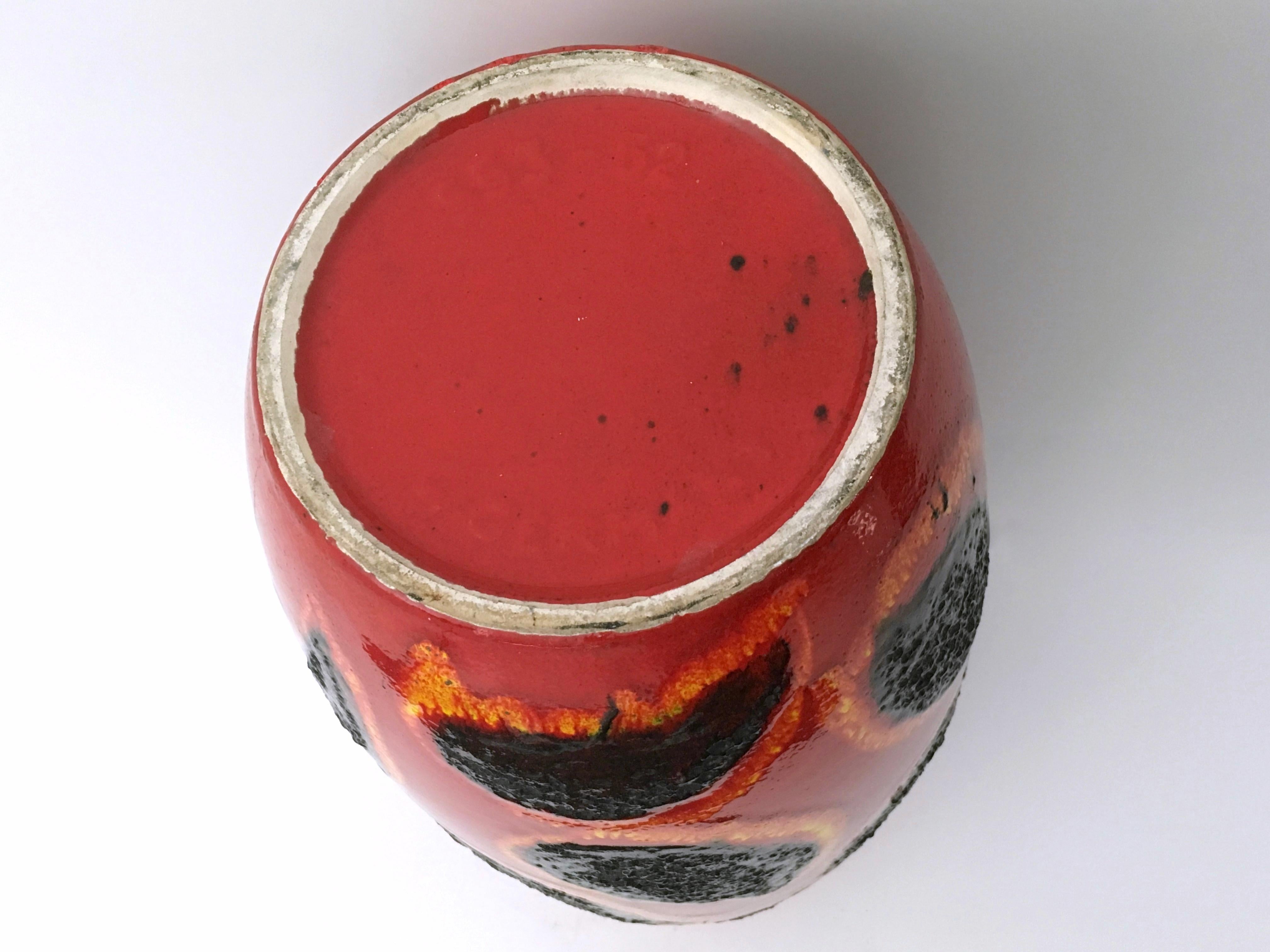 Hand-Painted Postmodern Handmade Orange, Red and Black Glazed Ceramic Vase, Germany For Sale