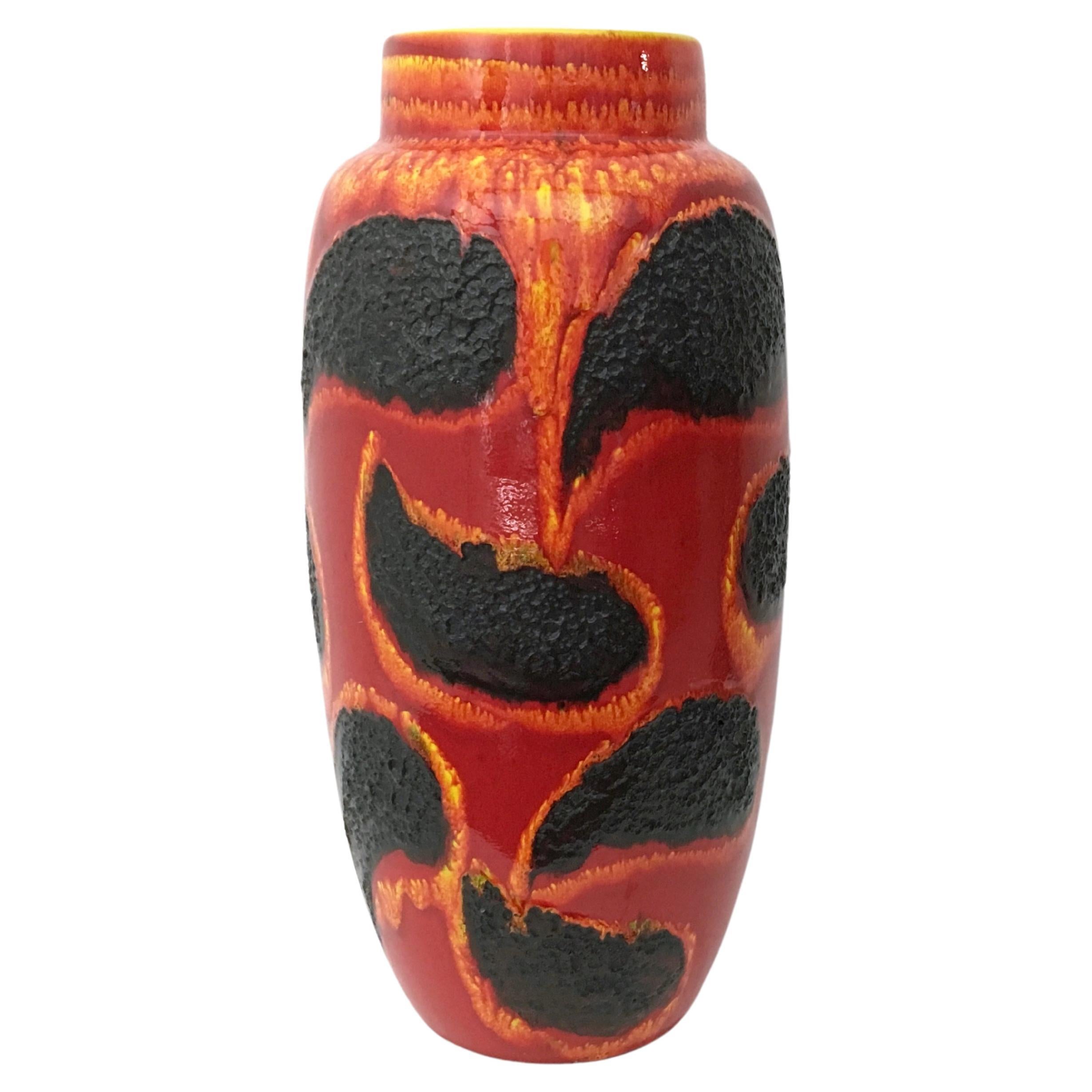 Postmodern Handmade Orange, Red and Black Glazed Ceramic Vase, Germany For Sale