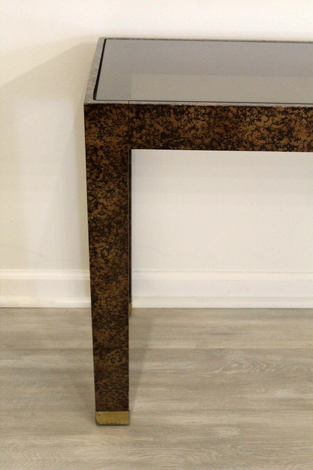 Postmodern Henredon Faux Tortoise Shell Smoked Glass Console Table 2