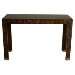 Postmodern Henredon Faux Tortoise Shell Smoked Glass Console Table