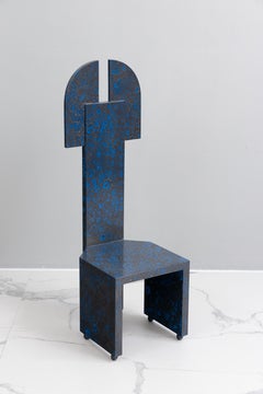 Postmodern High-Back Blue Chair, 1980s