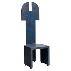 Postmodern High-Back Blue Chair, 1980s