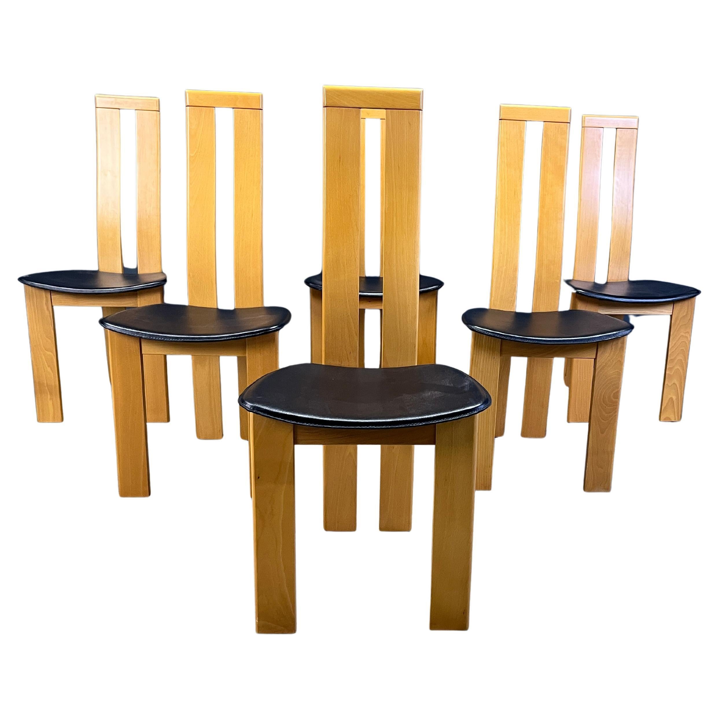 Postmodern high back oak dining chairs, 1980s - set of 6 in vendita