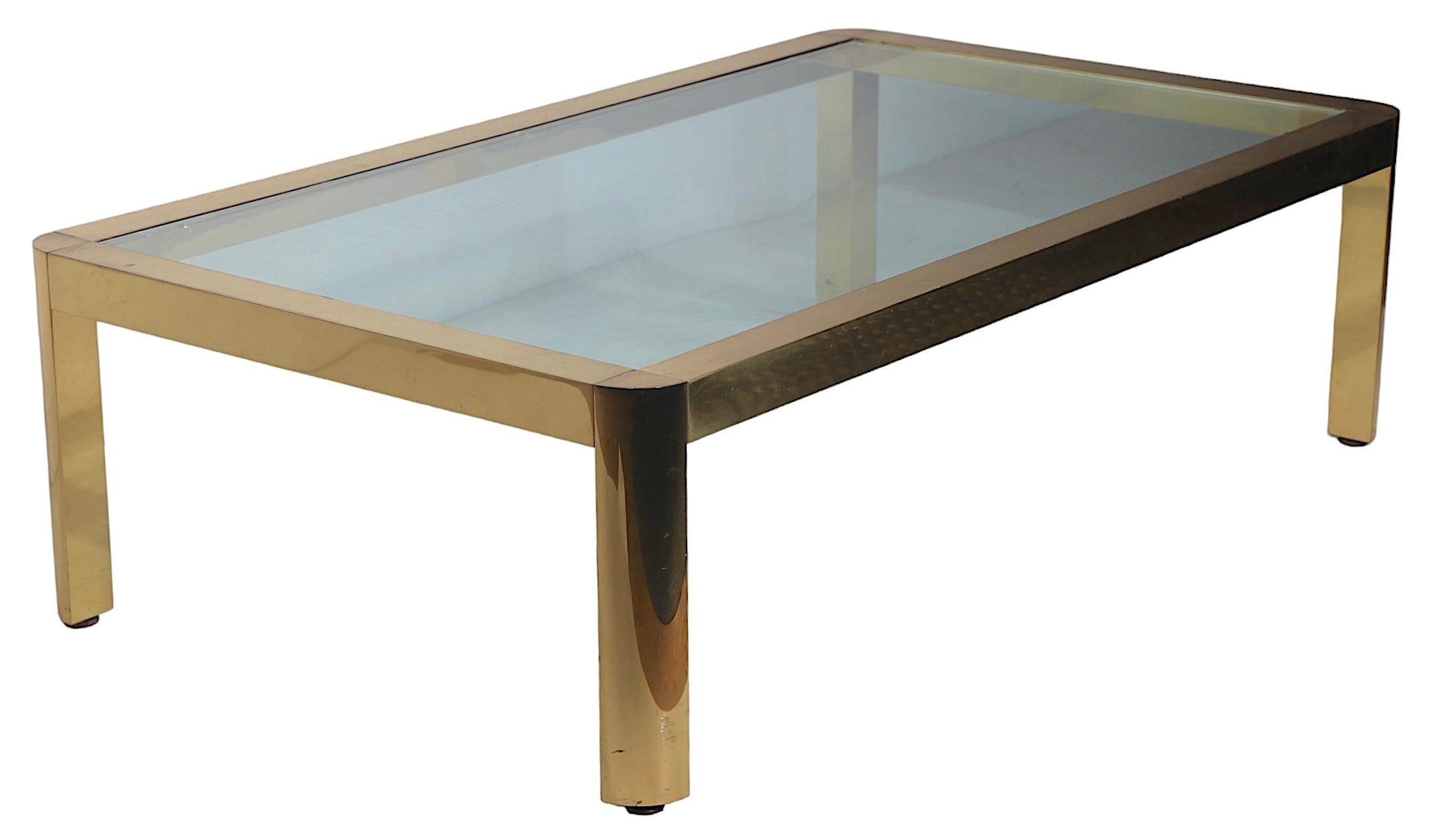 Post-Modern Postmodern Hollywood Regency Brass and Glass Coffee Table Made in Italy c 1970's For Sale