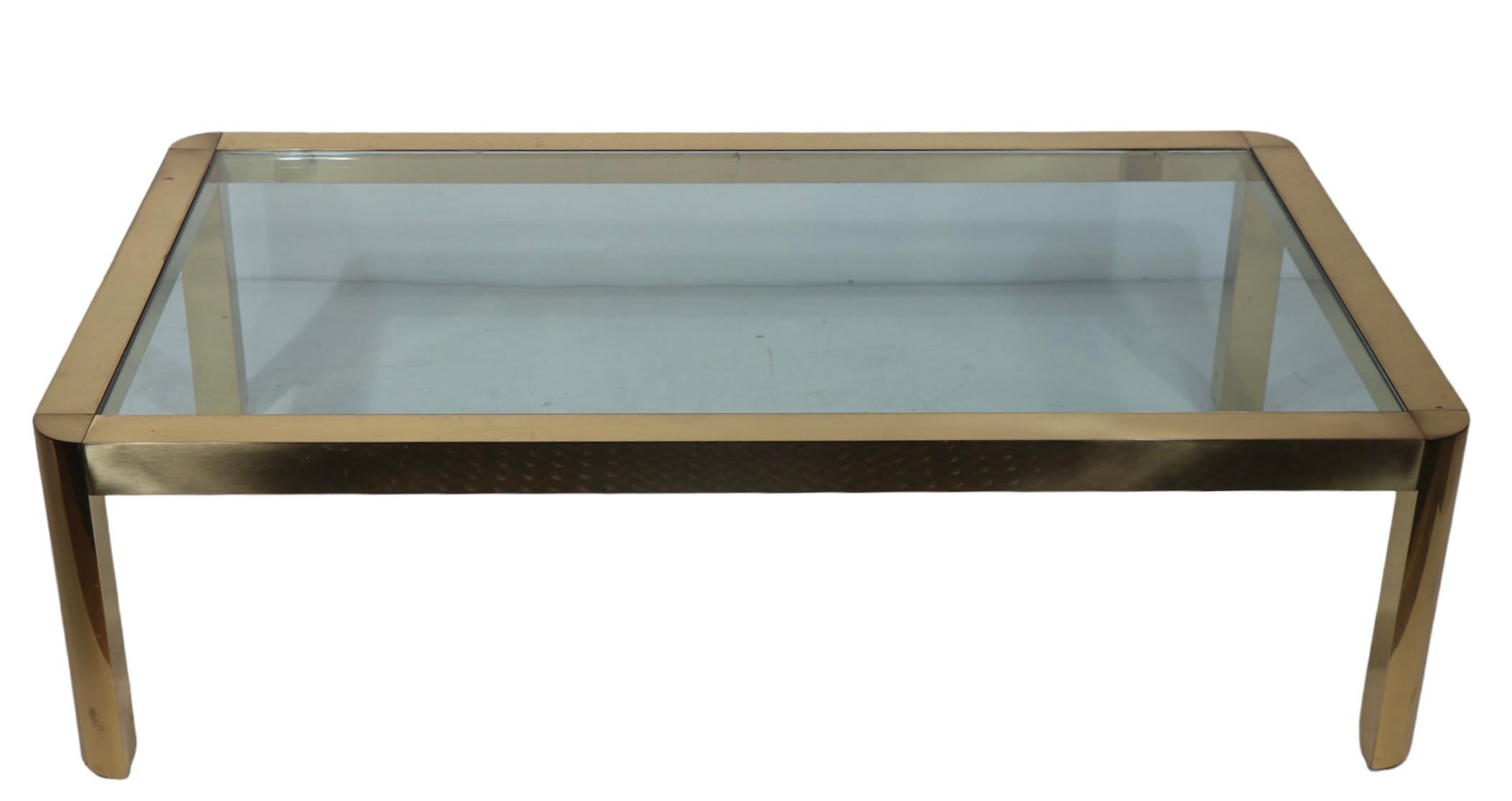 Italian Postmodern Hollywood Regency Brass and Glass Coffee Table Made in Italy c 1970's For Sale