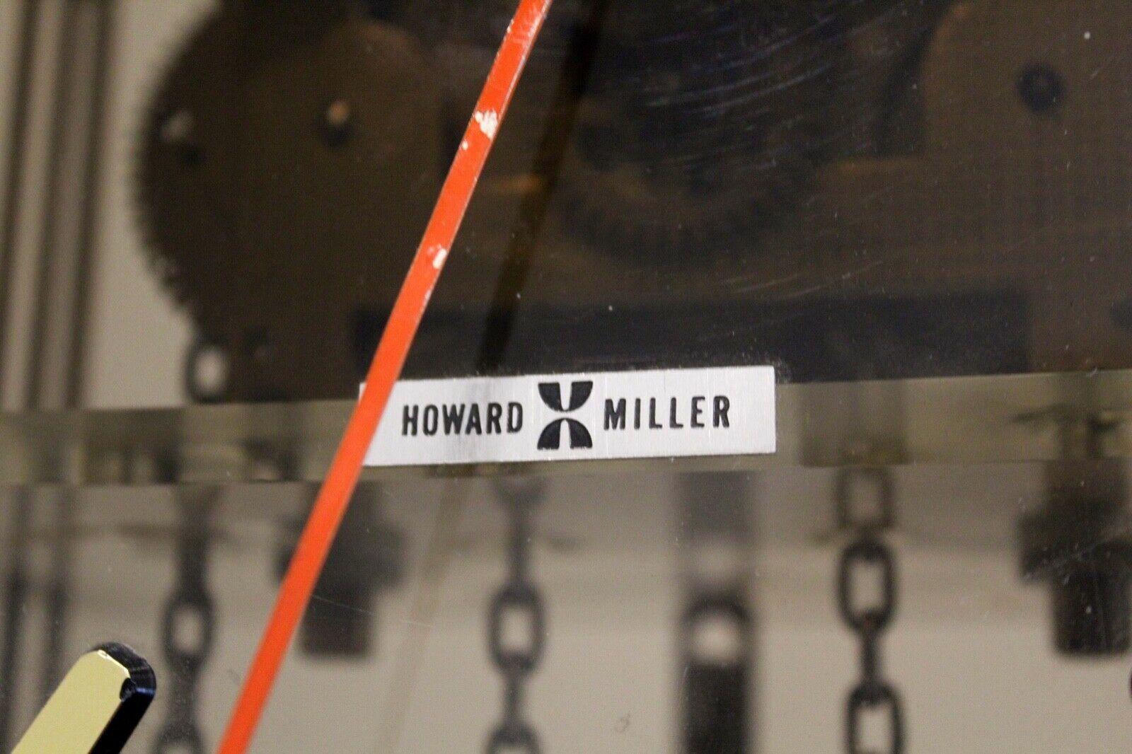 Postmodern Howard Miller Bronze Plexiglass & Chrome Weight Driven Floor Clock In Good Condition In Keego Harbor, MI