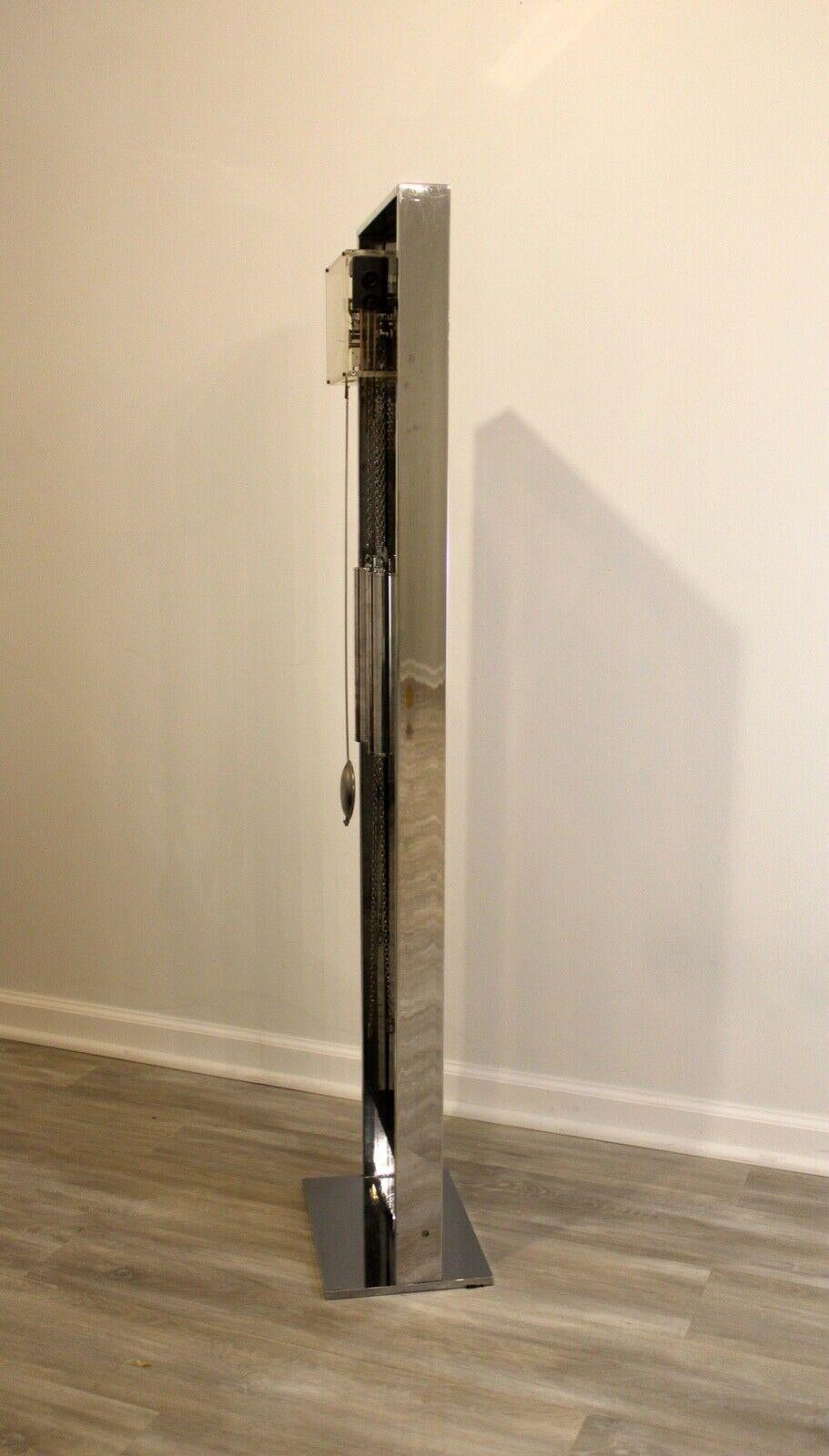 Postmodern Howard Miller Bronze Plexiglass & Chrome Weight Driven Floor Clock 1