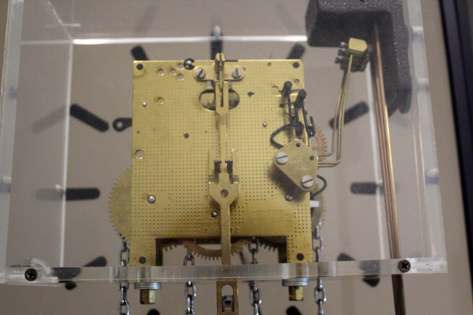 Postmodern Howard Miller Bronze Plexiglass & Chrome Weight Driven Floor Clock 3