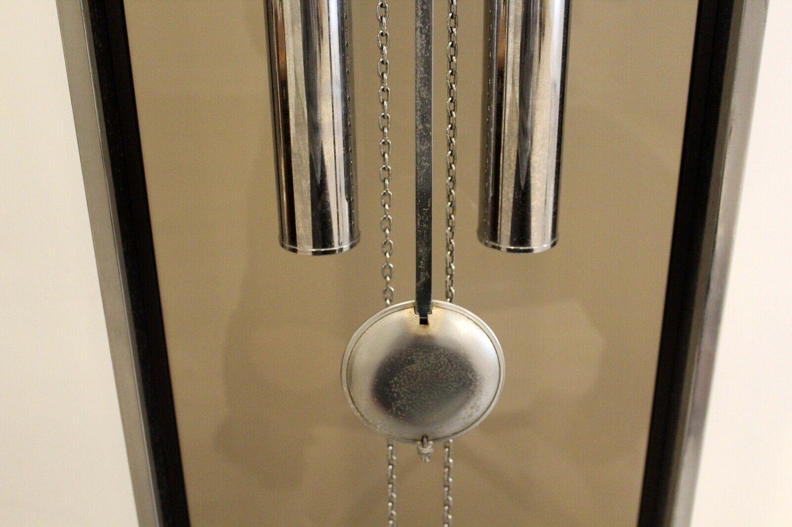 Postmodern Howard Miller Bronze Plexiglass & Chrome Weight Driven Floor Clock 4