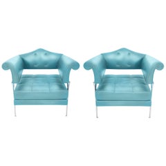 Postmodern Hydra Enif Blue Leather Armchair Luca Scacchetti for Poltrona Frau