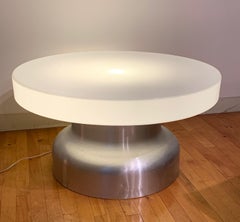 1970 Industrial Lighted Coffee Table in Brushed Aluminum and Acrylic Mid Century
