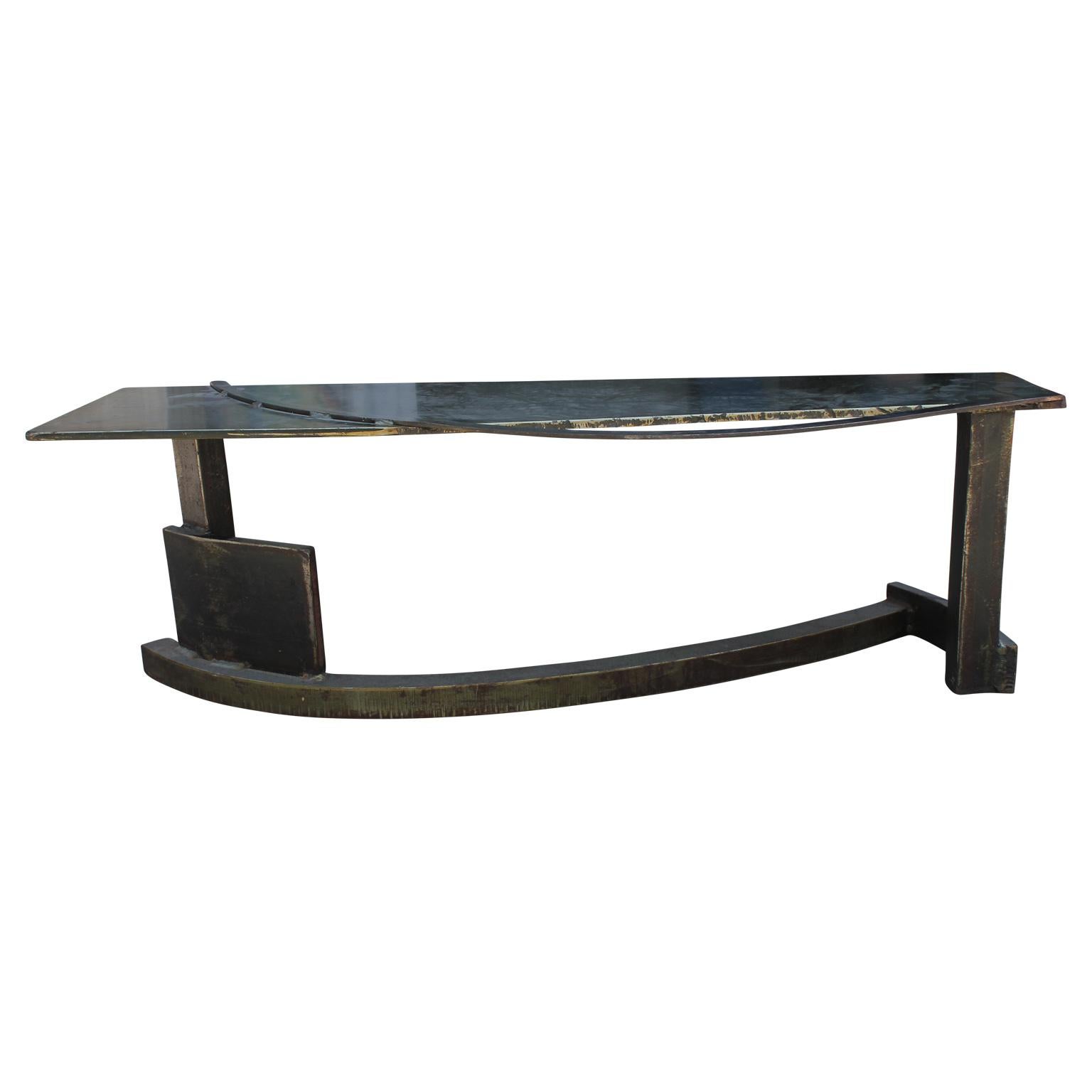 Postmodern / Industrial steel bench that was studio made. An absolute stunner for any space looking for a modern touch.