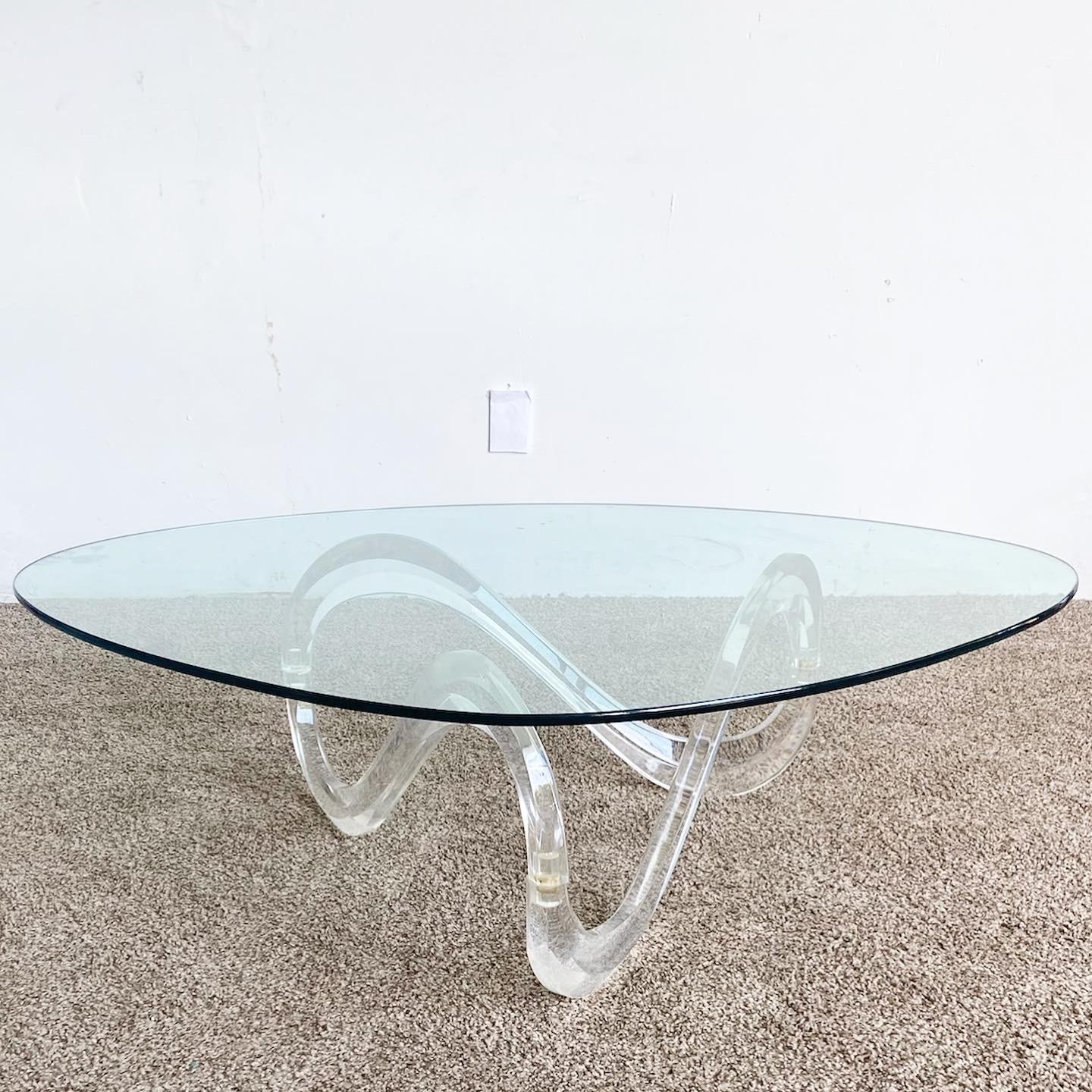 Postmodern Infinity Lucite Glass Top Coffee Table 5