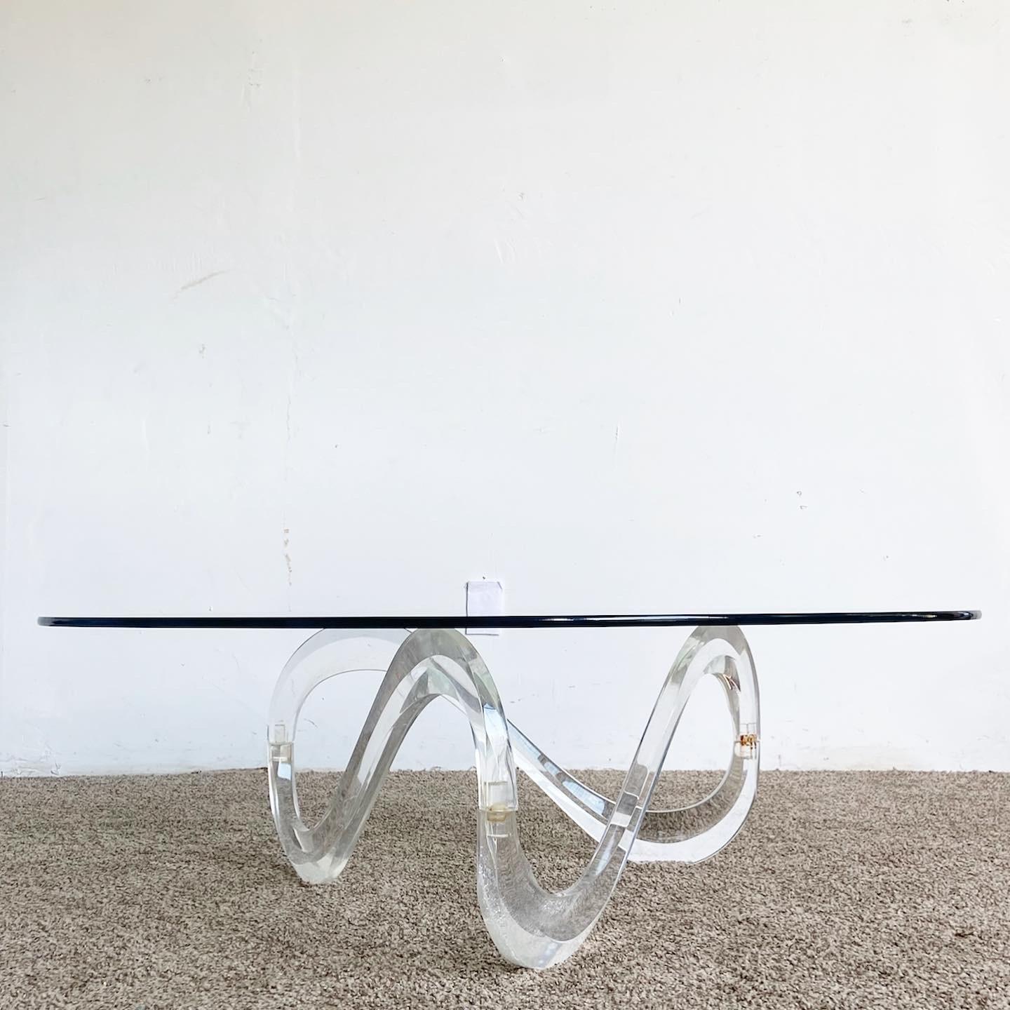 Postmodern Infinity Lucite Glass Top Coffee Table 3