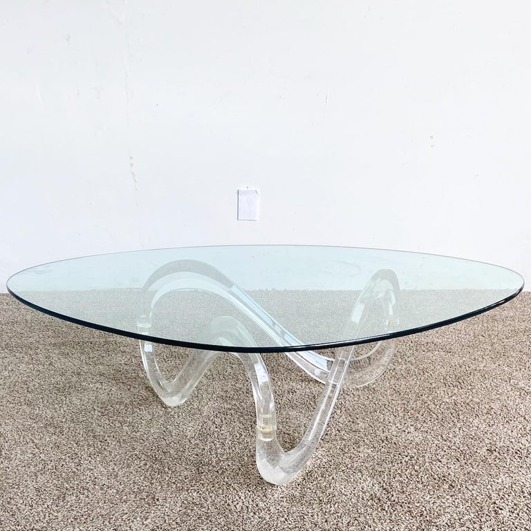 Postmodern Infinity Lucite Glass Top Coffee Table For Sale at 1stDibs