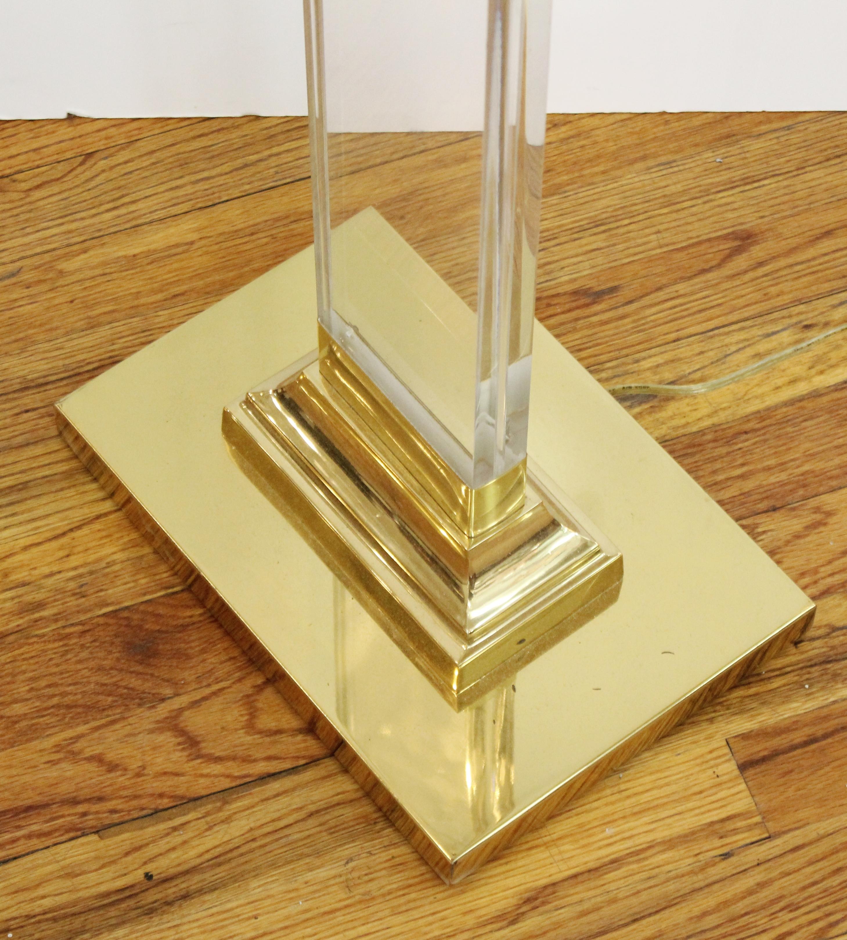 20th Century Postmodern Ionic Column Floor Lamp in Brass and Lucite For Sale