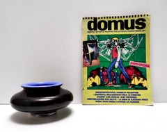 Postmodern Iridescent Black and Azure Cased Glass Vase, Italy