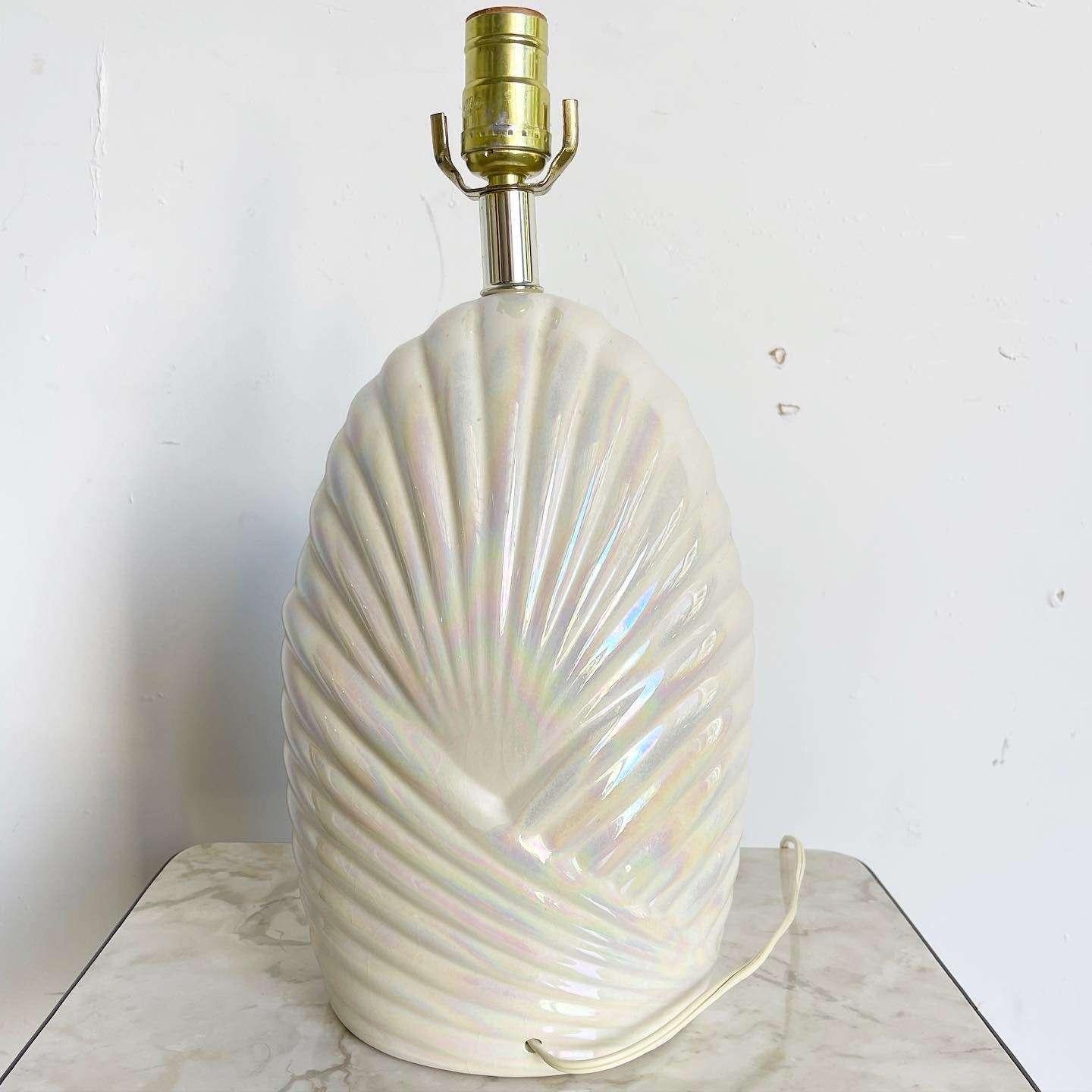 American Postmodern Iridescent White Scalloped Table Lamp For Sale
