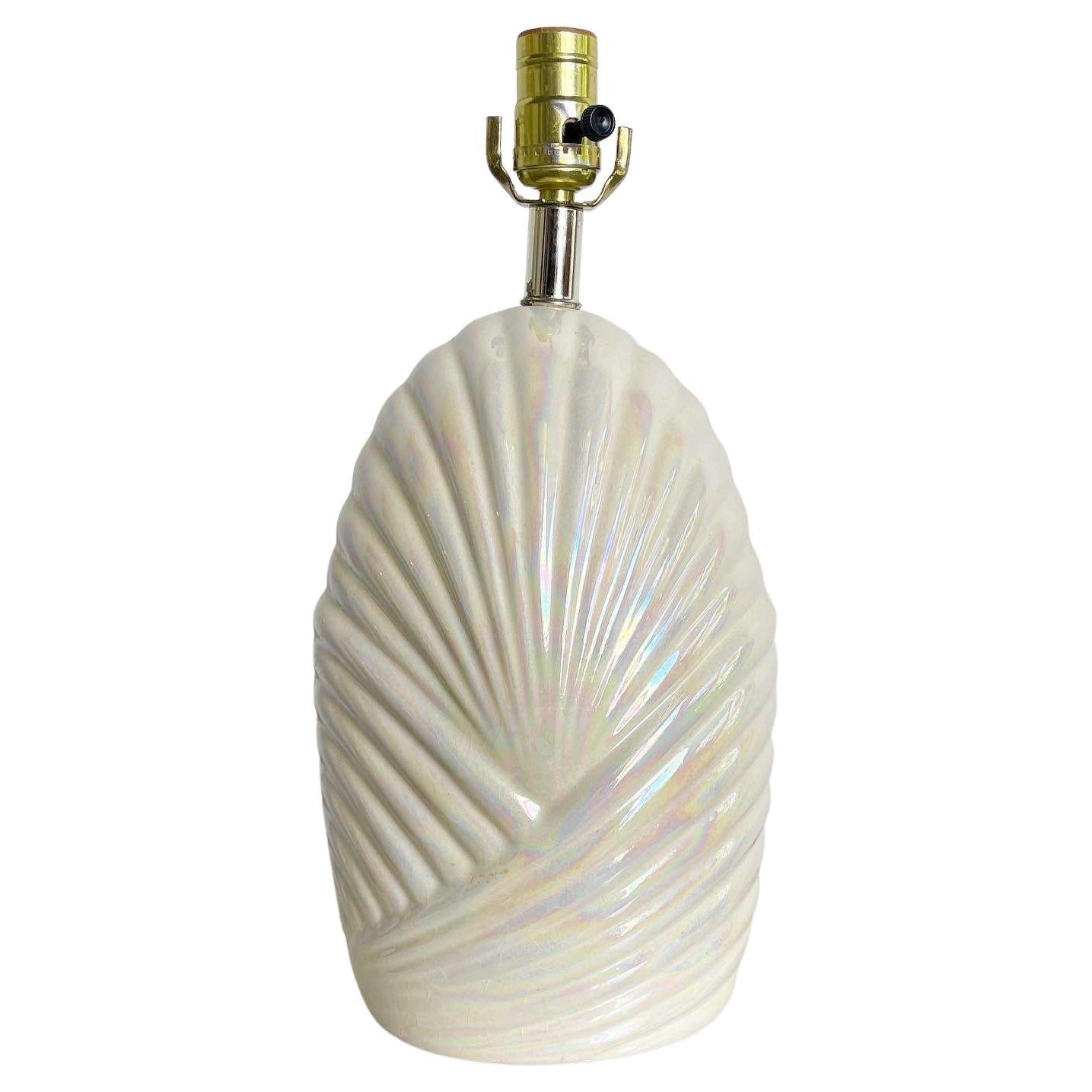 Postmodern Iridescent White Scalloped Table Lamp For Sale