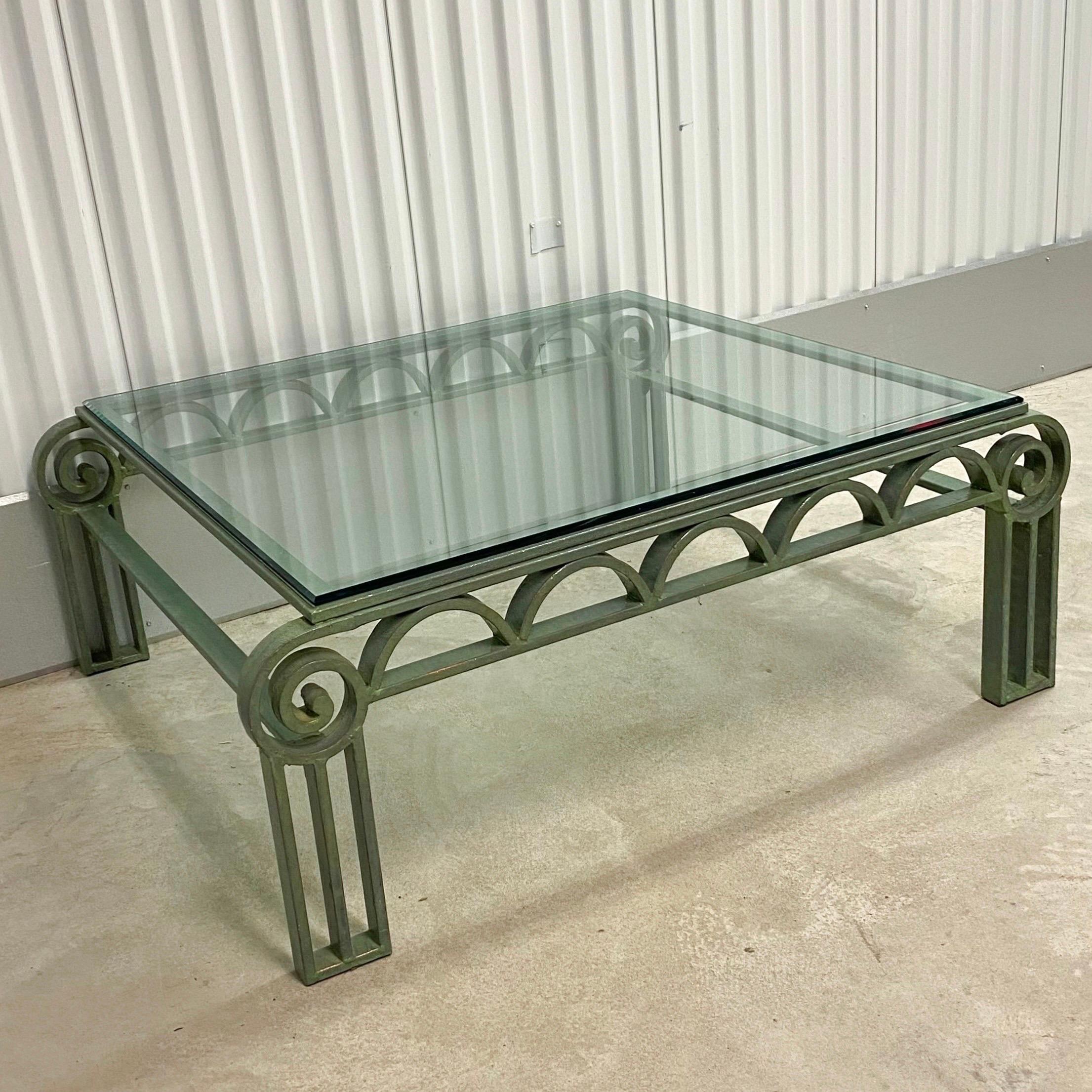 Postmodern Iron Column Coffee Table with Glass Top 4