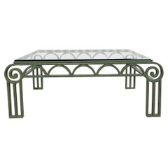 Postmodern Iron Column Coffee Table with Glass Top