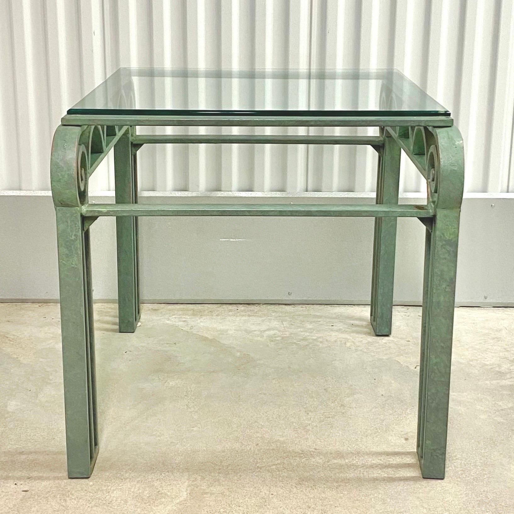 Postmodern Iron Column Side Table with Glass Top 4