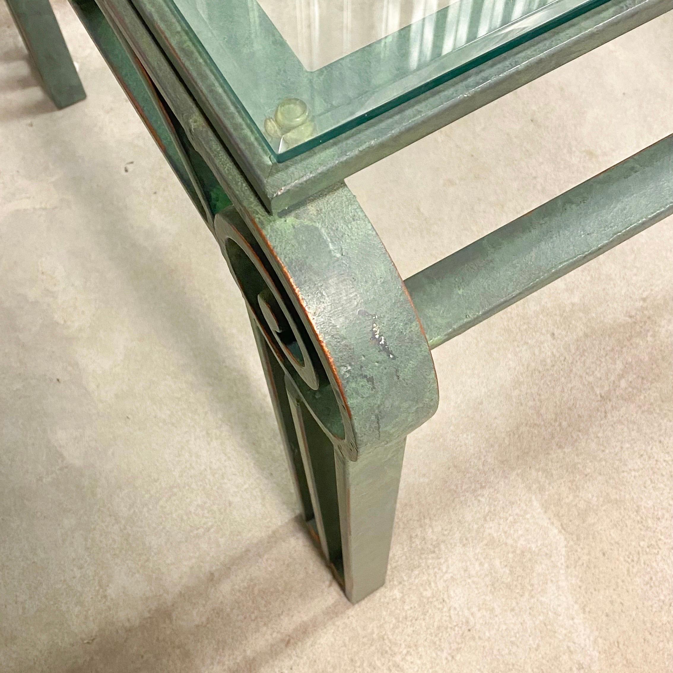 Postmodern Iron Column Side Table with Glass Top 6