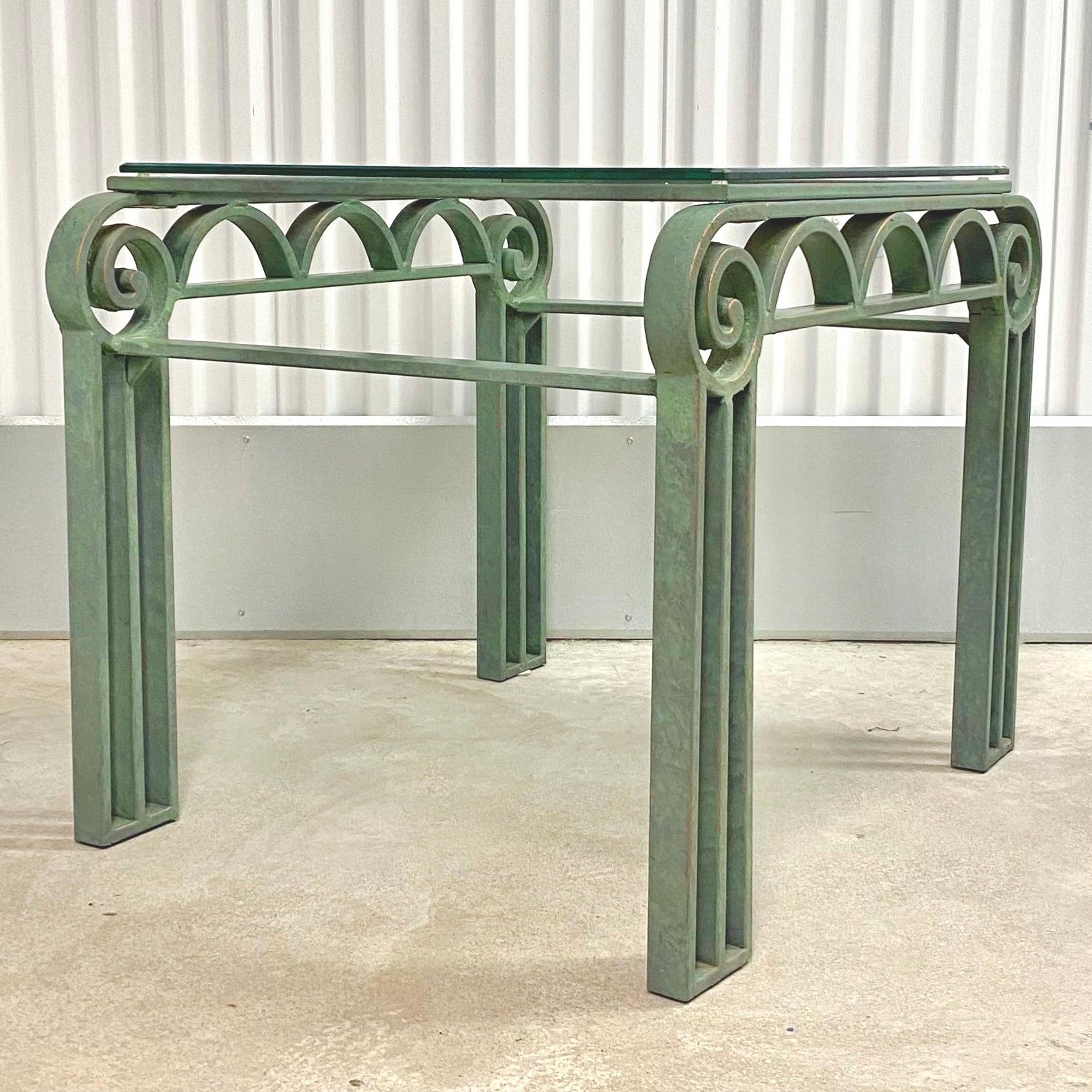 20th Century Postmodern Iron Column Side Table with Glass Top