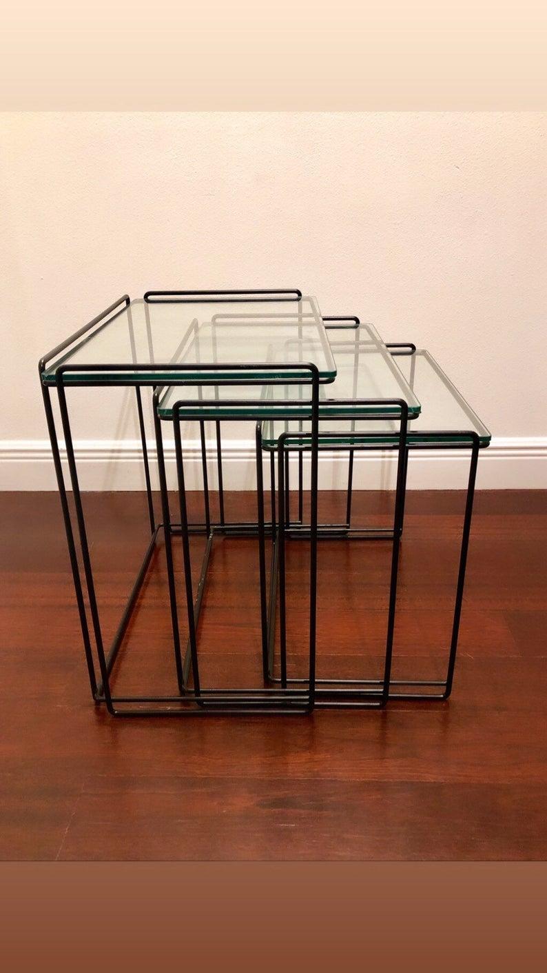 Post-Modern Postmodern “Isocele” Sculptural Iron Nesting Tables by Max Sauze for Attrow