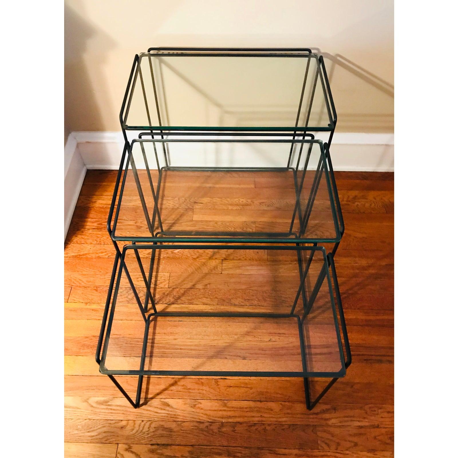 French Postmodern “Isocele” Sculptural Iron Nesting Tables by Max Sauze for Attrow