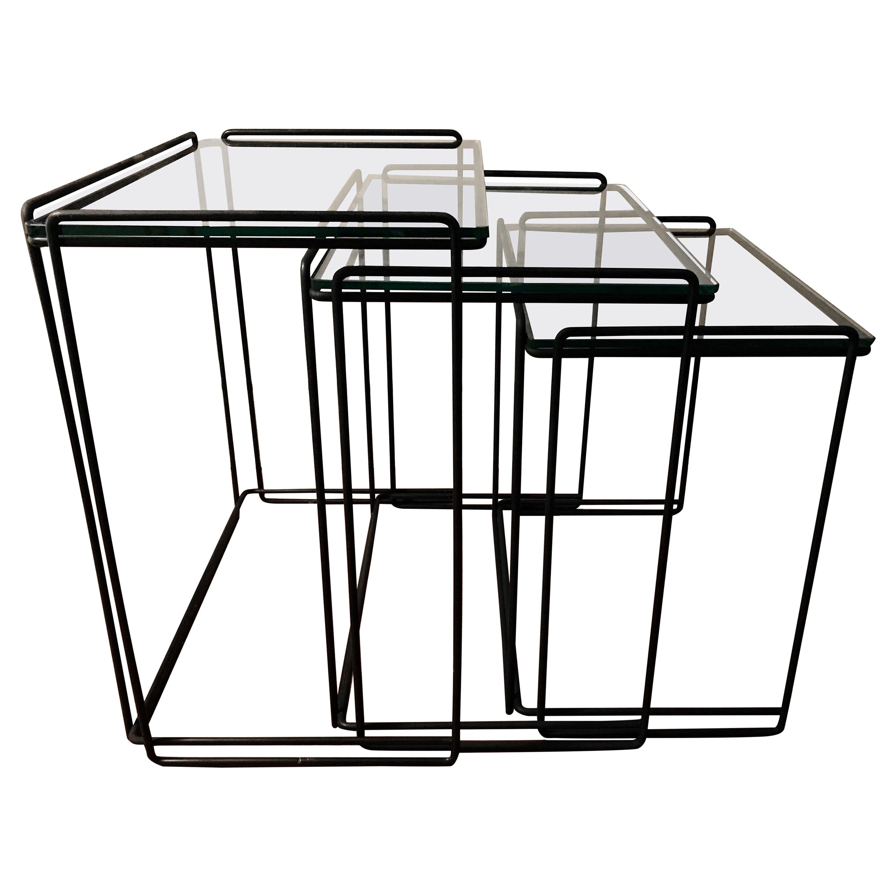 Postmodern “Isocele” Sculptural Iron Nesting Tables by Max Sauze for Attrow