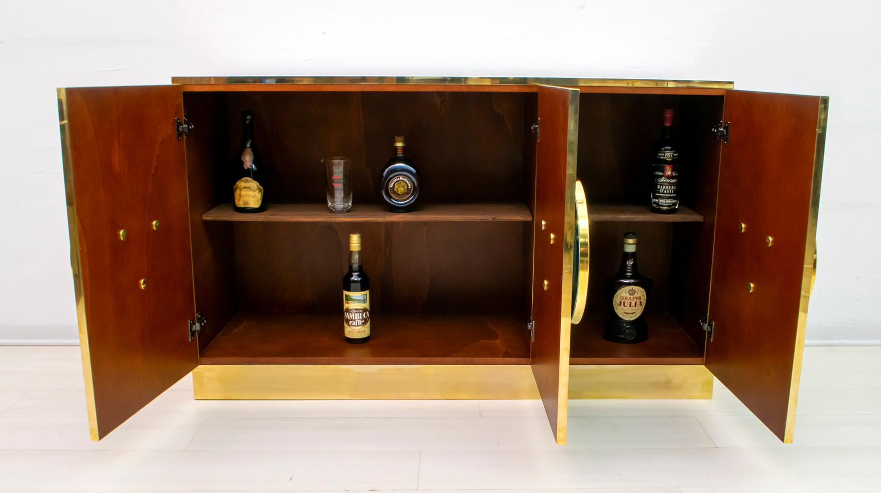 Postmodern Italian Bar Sideboard Colored Glass and Brass, 1980s 4