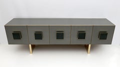 Postmodern Italian Bar Sideboard Colored Glass and Brass, 1980s