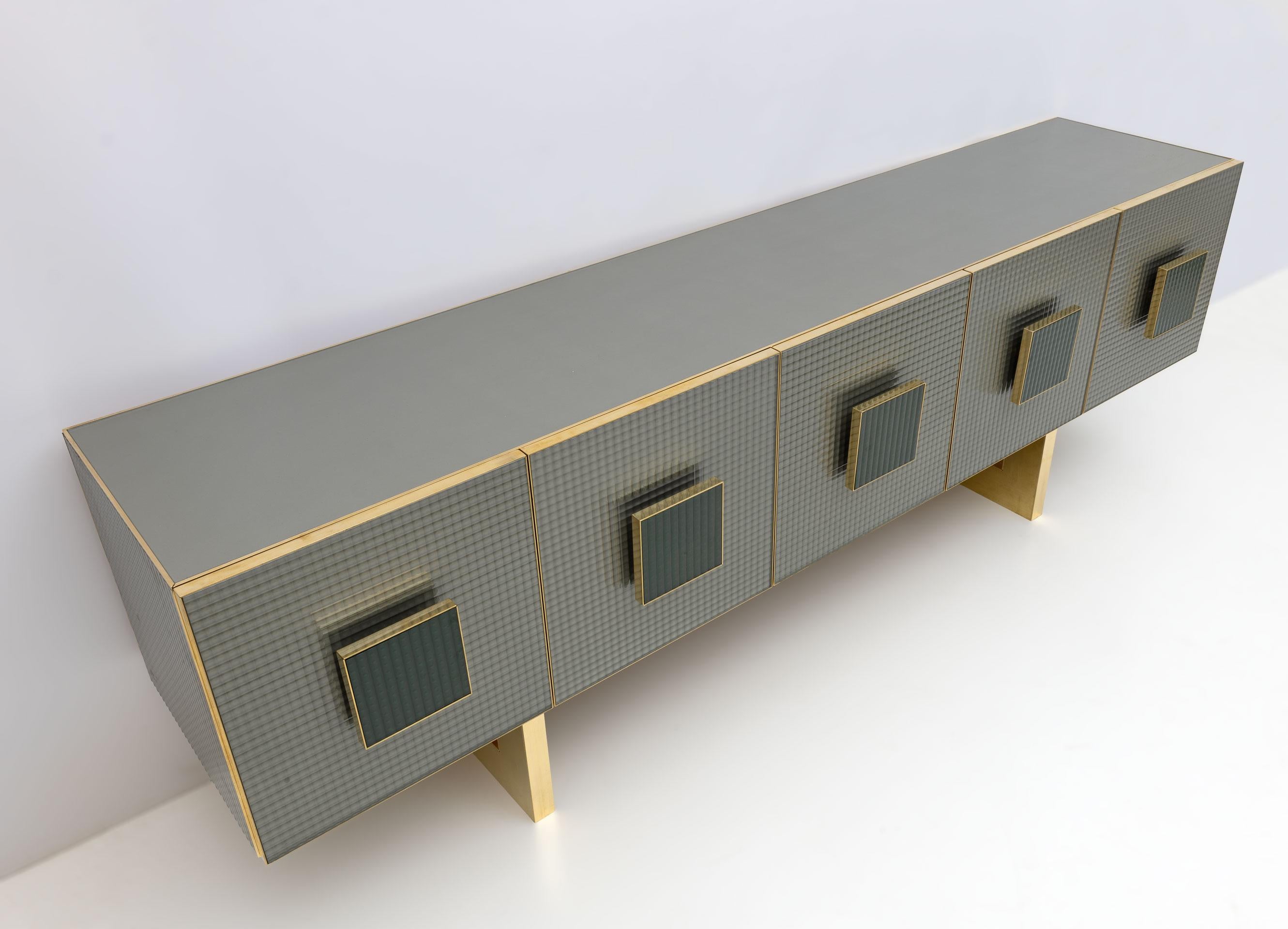 Postmodern Italian Bar Sideboard Colored Glass and Brass, 1980s For Sale 1