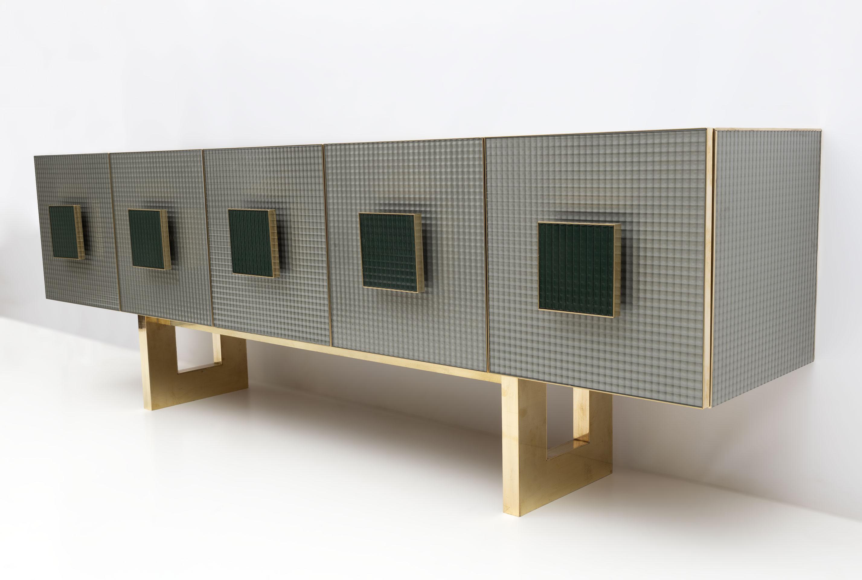 Postmodern Italian Bar Sideboard Colored Glass and Brass, 1980s For Sale 3