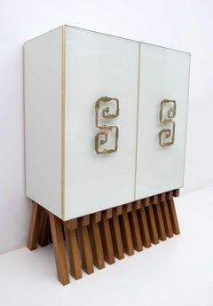 Postmodern Italian Bar Sideboard Murano Glass and Brass, 1980s