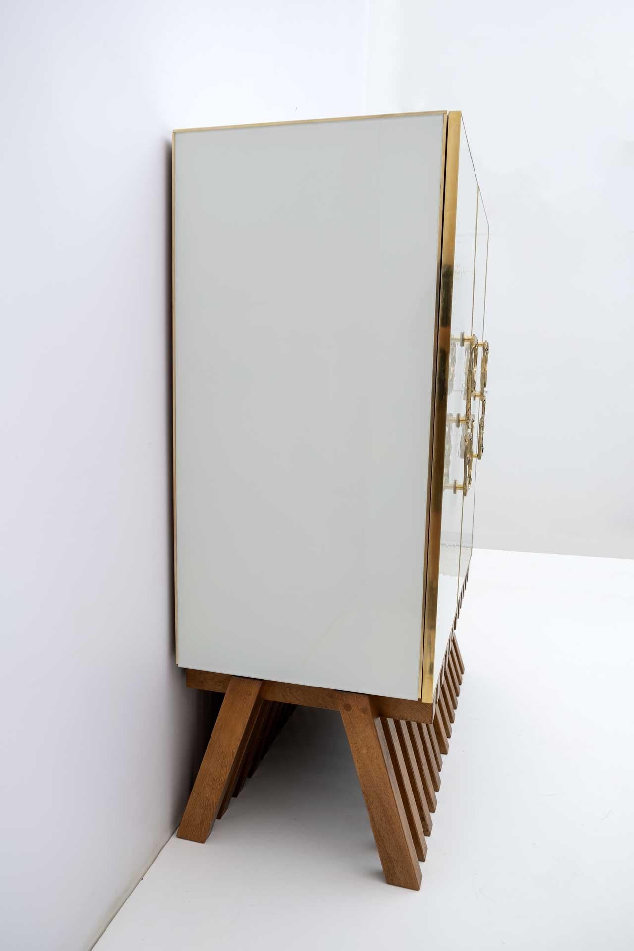 Late 20th Century Postmodern Italian Bar Sideboard Murano Glass and Brass, 1980s For Sale