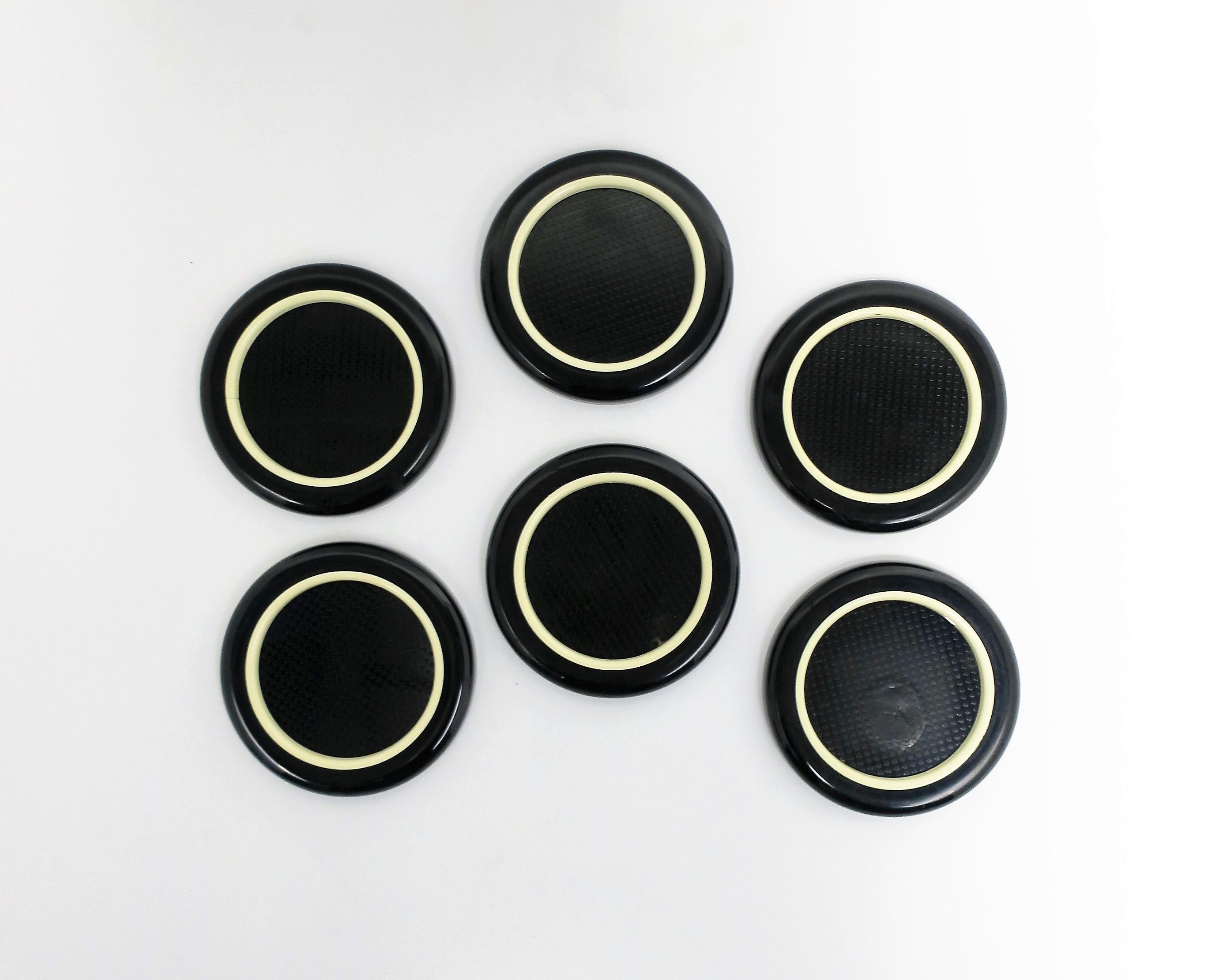 Italian Postmodern Black and White Cocktail or Drink Coasters, 1980s, Set 6 For Sale 6