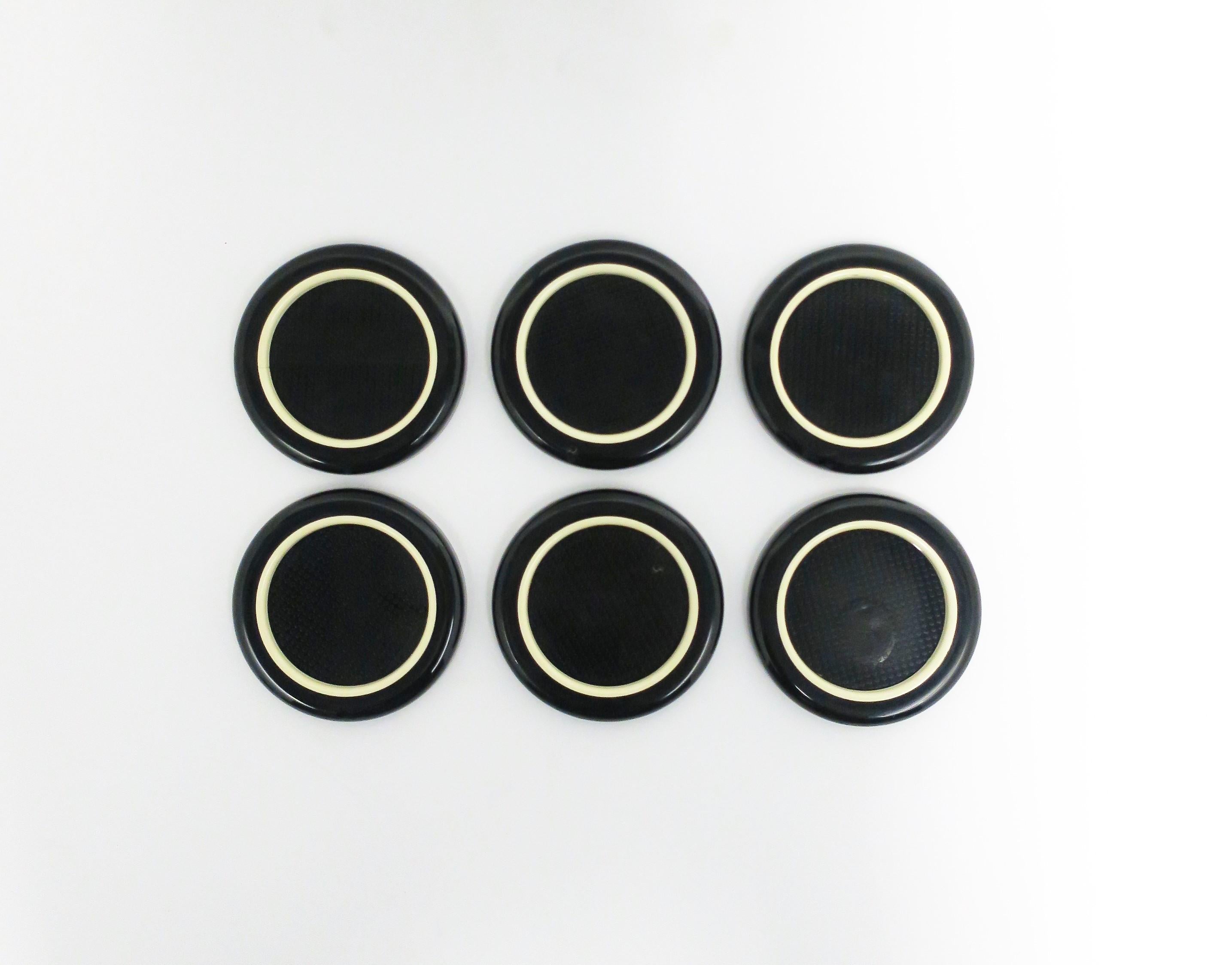 Italian Postmodern Black and White Cocktail or Drink Coasters, 1980s, Set 6 For Sale 1