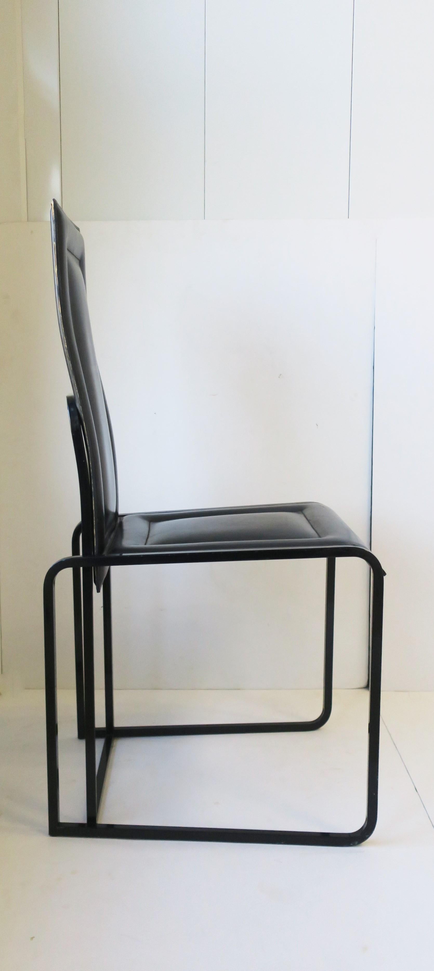 Italian Black Leather Side Dining Desk Chairs Postmodern Pair, circa 1970s For Sale 8