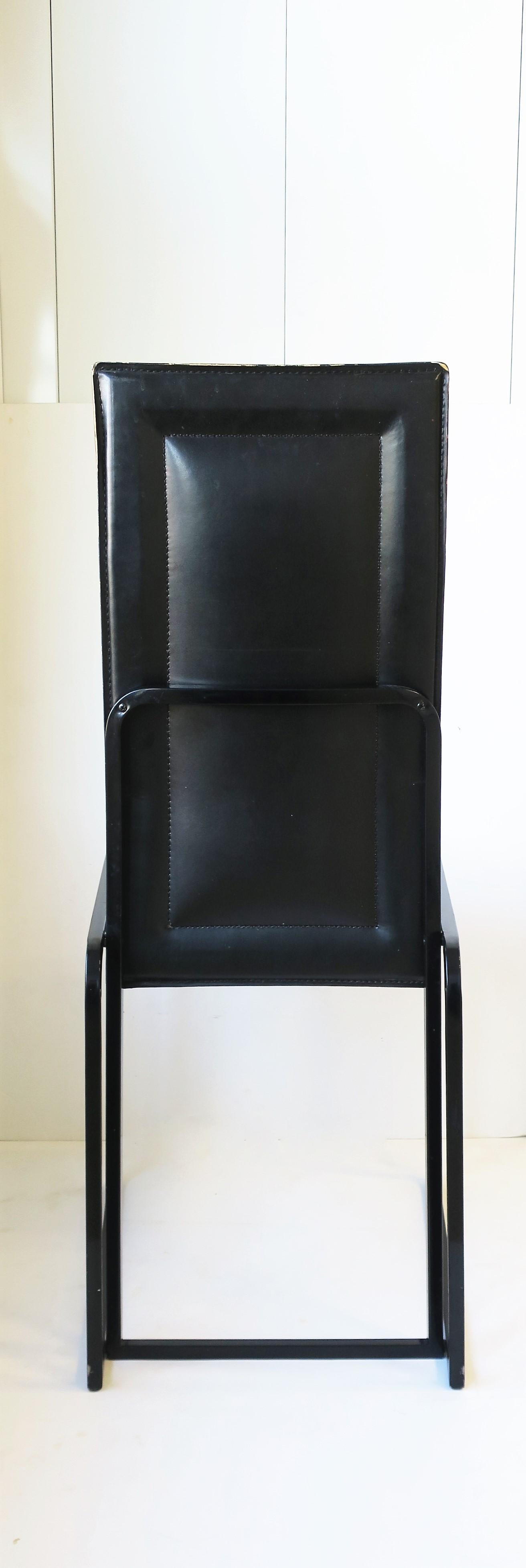 Italian Black Leather Side Dining Desk Chairs Postmodern Pair, circa 1970s For Sale 9