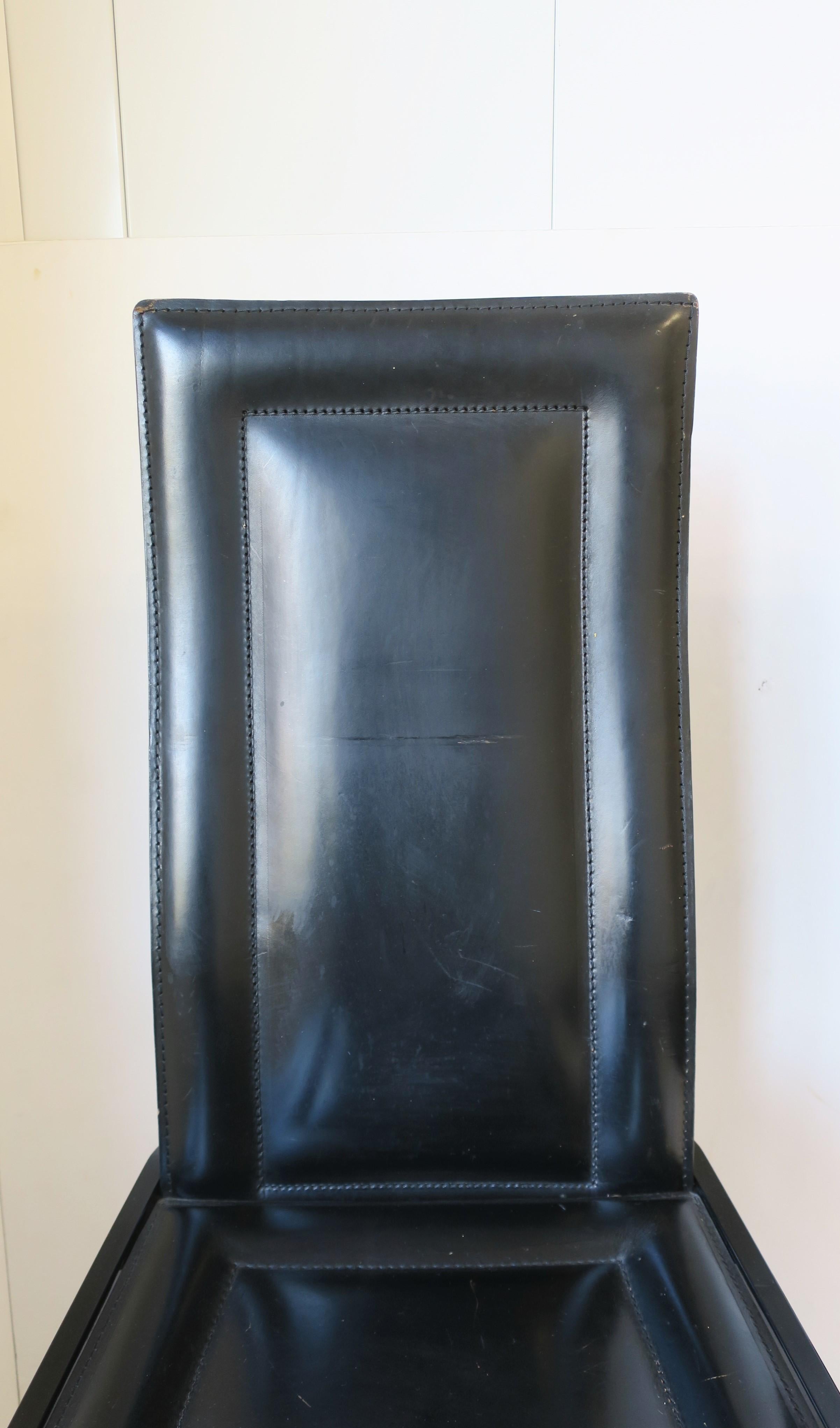 Italian Black Leather Side Dining Desk Chairs Postmodern Pair, circa 1970s For Sale 10