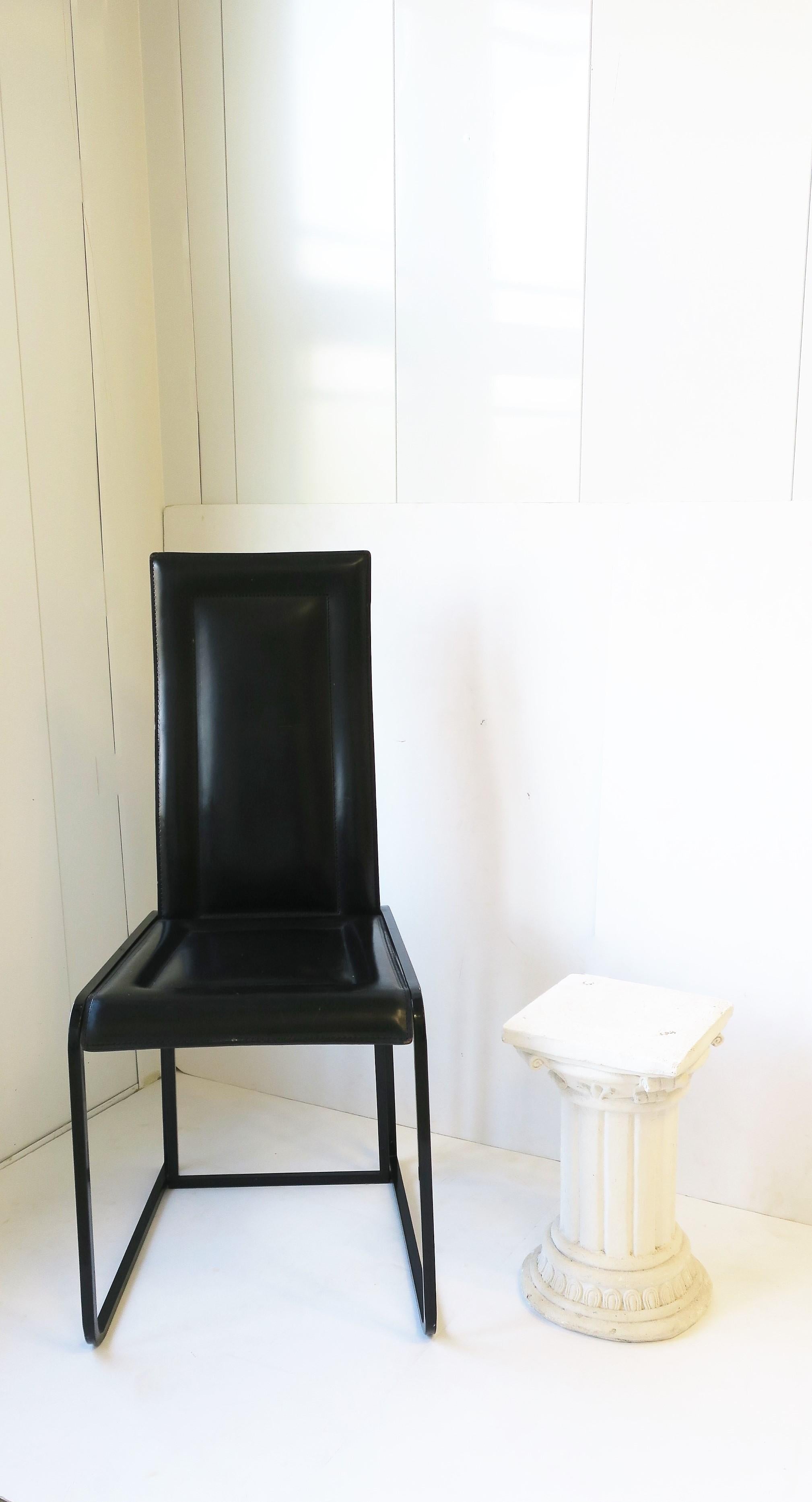 Italian Black Leather Side Dining Desk Chairs Postmodern Pair, circa 1970s For Sale 2