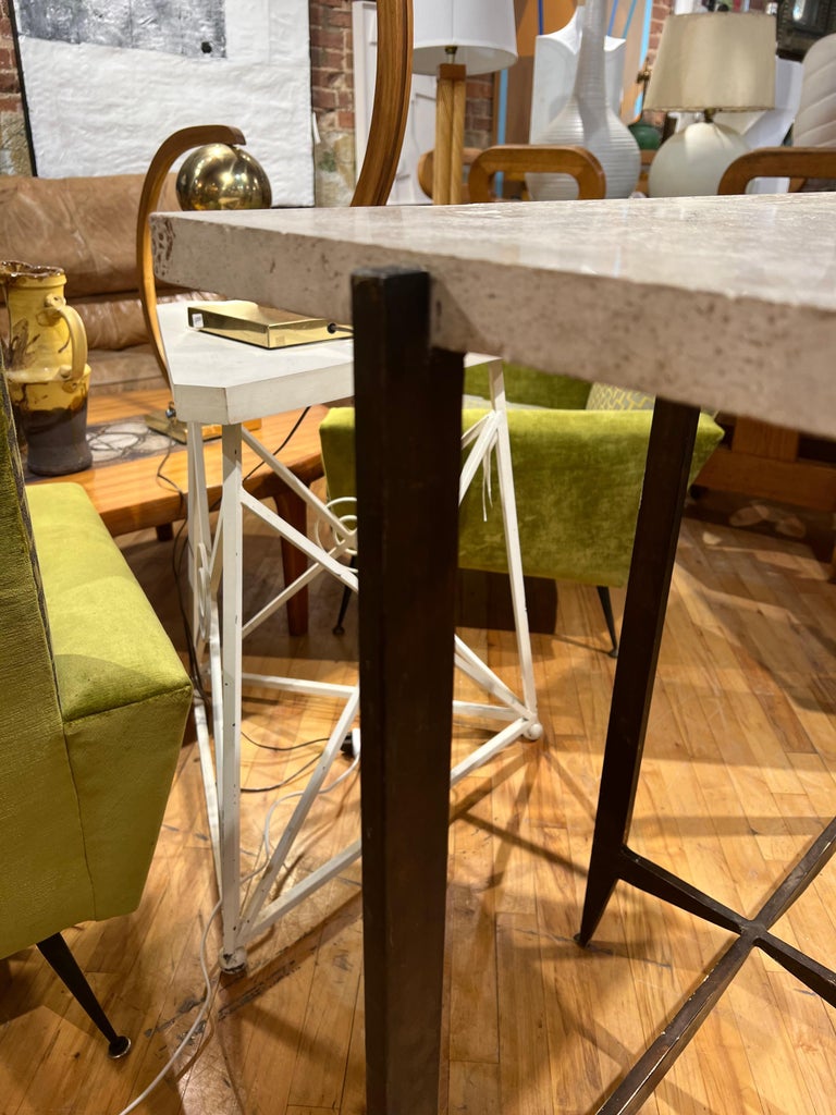 Postmodern Italian Bronze and Travertine Console Table For Sale at 1stDibs