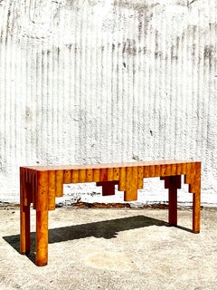 Postmodern Italian Burl Wood Console Table