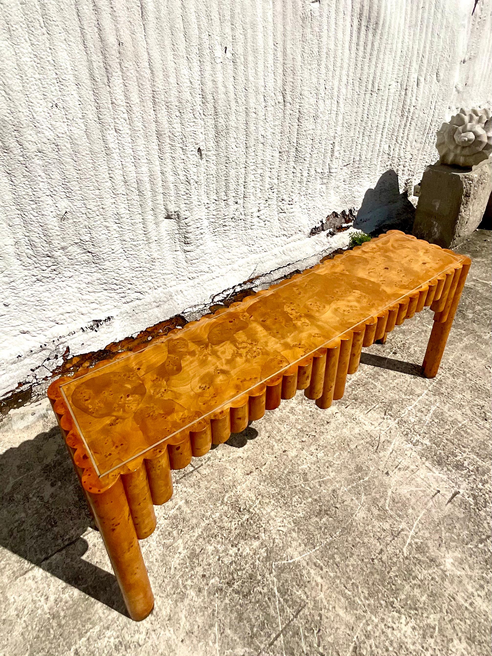 Post-Modern Postmodern Italian Burl Wood Console Table