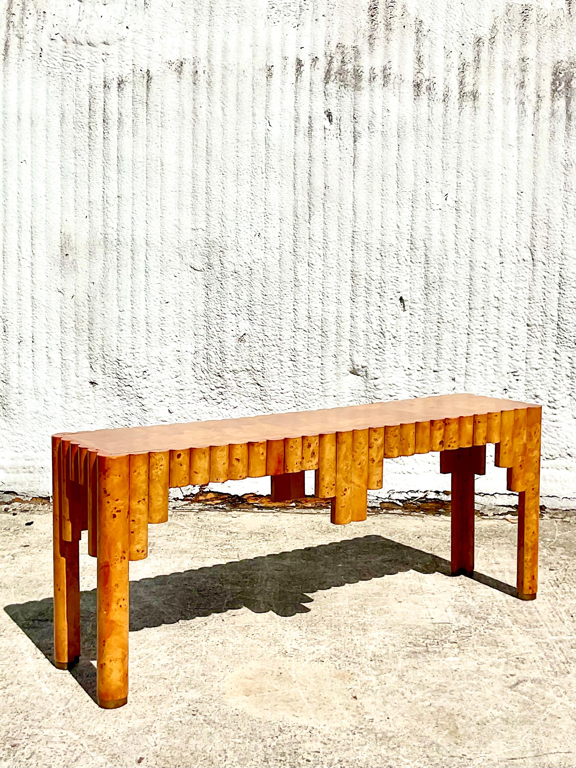 Postmodern Italian Burl Wood Console Table In Good Condition In west palm beach, FL