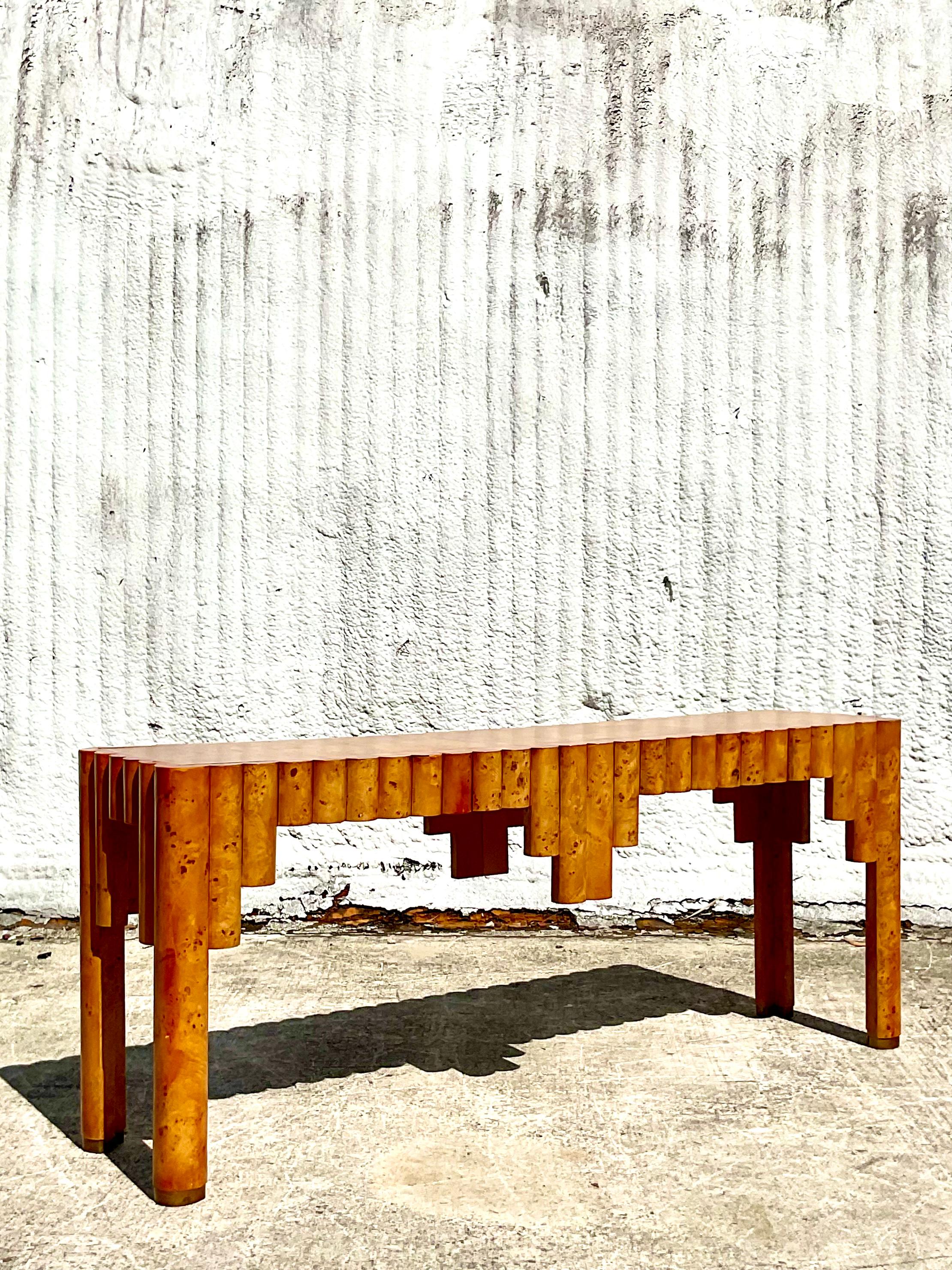 20th Century Postmodern Italian Burl Wood Console Table