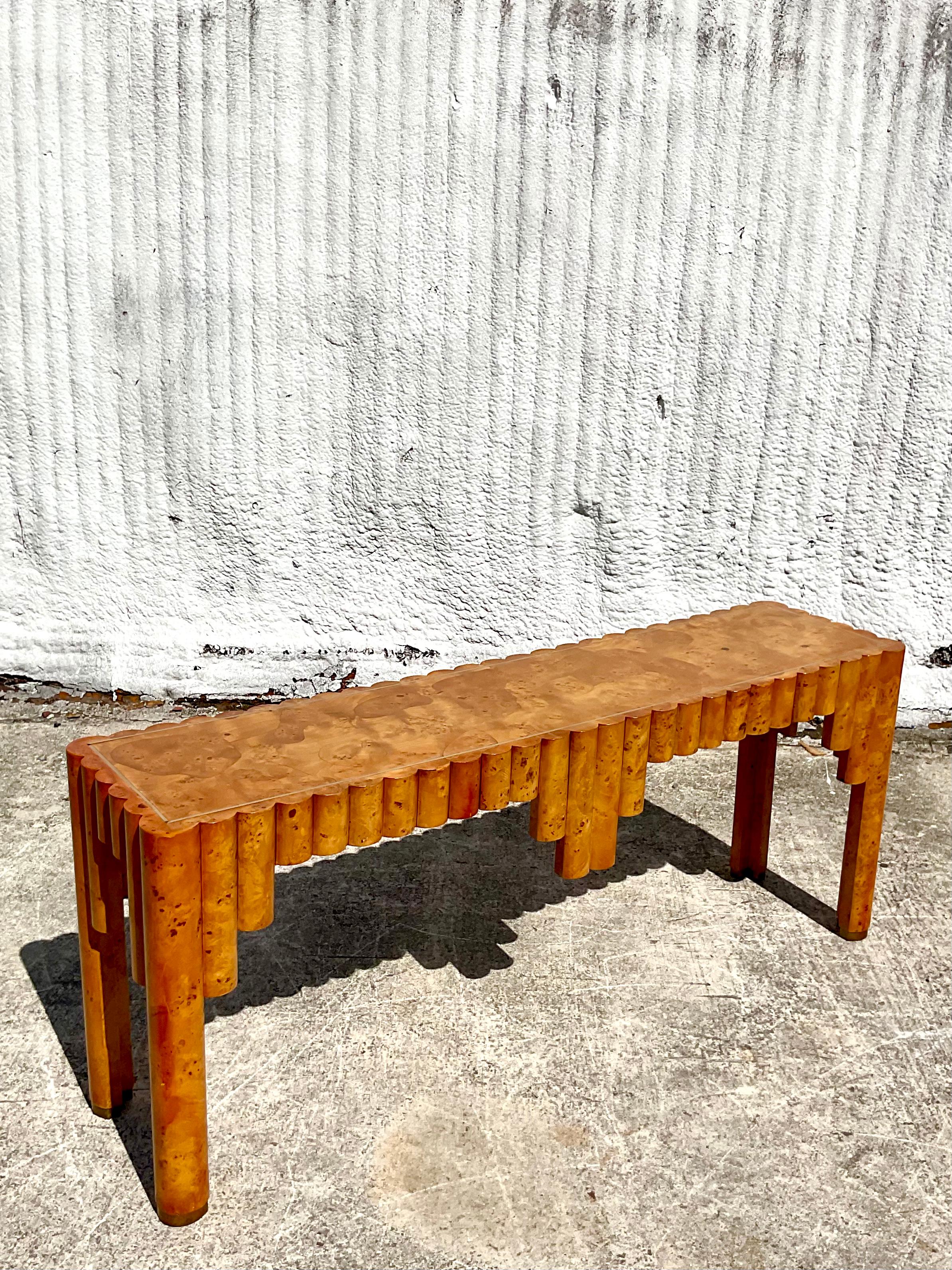 Postmodern Italian Burl Wood Console Table 1